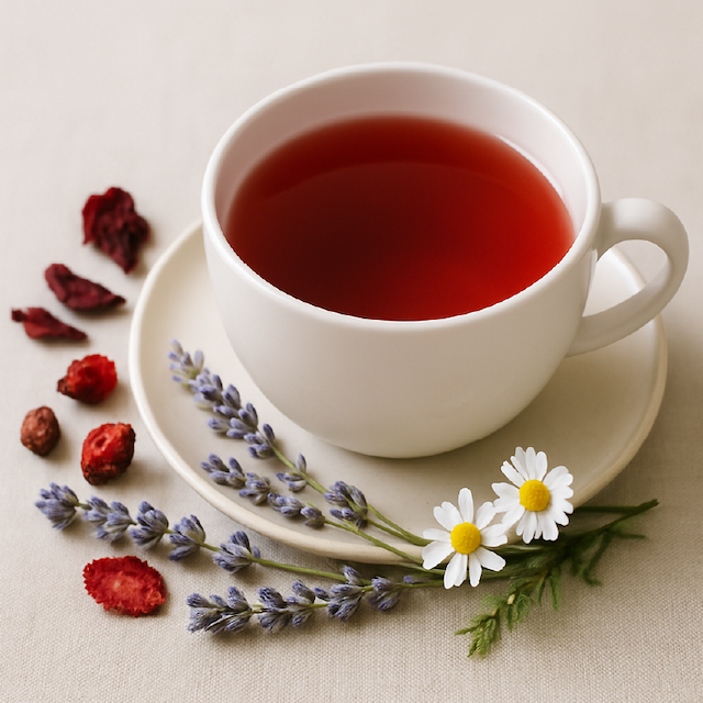 Tasse de tisane aux fleurs de hibiscus et fruits rouges - Les Folies de Juli